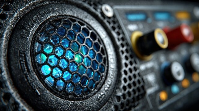 Close-up of a glowing speaker cone