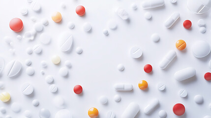 Assorted Medications and Pills Scattered on a White Surface