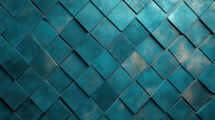 A captivating close-up of a teal colored geometric pattern featuring a metallic sheen, illustrating modern design principles and artistic craftsmanship in interior decor.
