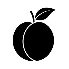 Apricot with leaf isolated on white background in black silhouette