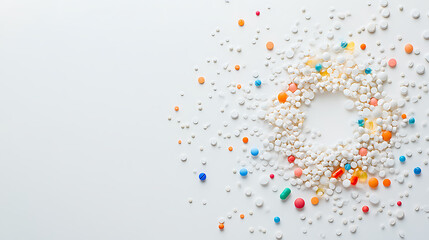 Colorful and White Spheres Arranged in a Circular Pattern on a Light Background