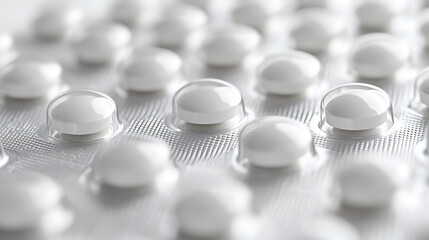 Close-up of White Pills in Blister Packaging