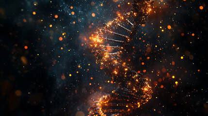 Illuminated DNA Strand with Sparkling Particles