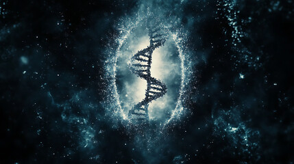 DNA Helix Emerging from Cosmic Nebula