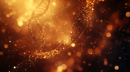 Golden DNA Helix with Sparkling Particles
