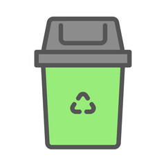 Trash bin filled outline icon. dustbin color line illustration.