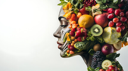 Profile of a Human Face Composed of Fresh Fruits and Vegetables