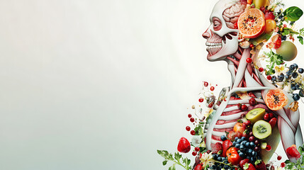 Human Anatomy Integrated with Fresh Fruits and Vegetables