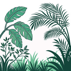 Tropical Green Leaves and Grass Border Design