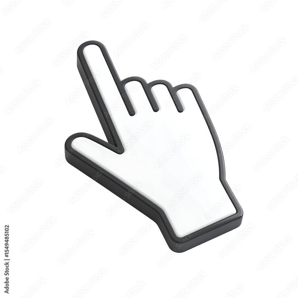 Fototapete Clicking Hand Cursor Icon: A clean and modern illustration of a hand cursor icon, perfect for website design, digital interfaces, and user experience projects.