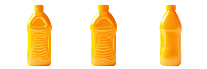 Three bright orange plastic bottles