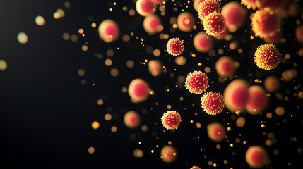 Microscopic View of Viral Particles Floating in Dark Environment