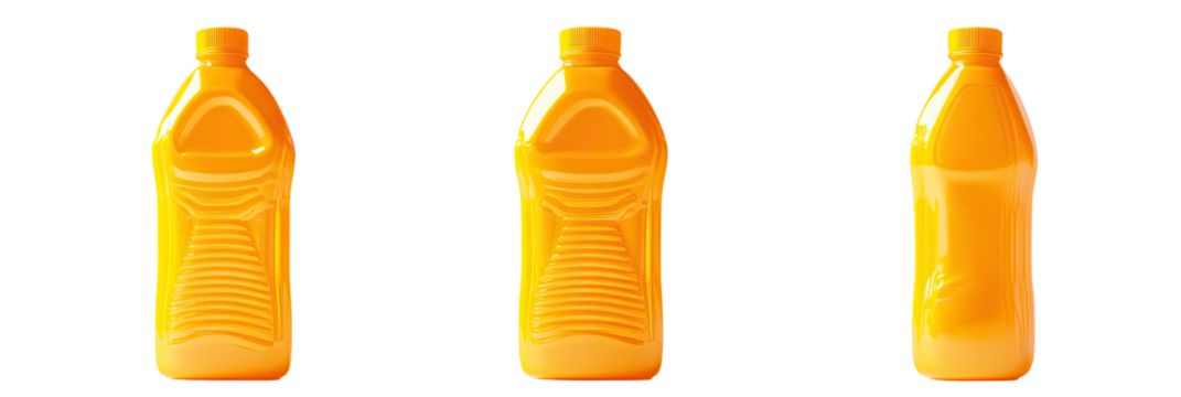 Three bright orange plastic bottles
