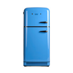 Retro Blue Refrigerator: A vibrant blue retro-style refrigerator stands tall, showcasing its classic design and two-door configuration.  Its glossy finish adds to its charming appeal.