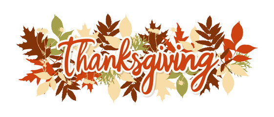 Thanksgiving inscription on blight autumn leaves backgrpound.
