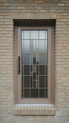 Elegant Front Door with Intricate Glass Design and Brick Surroundings