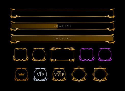 fantasy medieval ancient trading card game template with gold, blue, purple, red color variations. with a fantasy rpg symbol kit