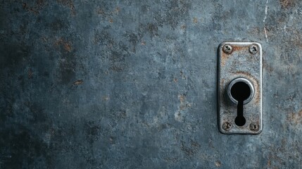 An aged and rustic keyhole embedded in a worn metallic surface evokes curiosity and mystery, perfect for concepts around security, nostalgia, and exploration.