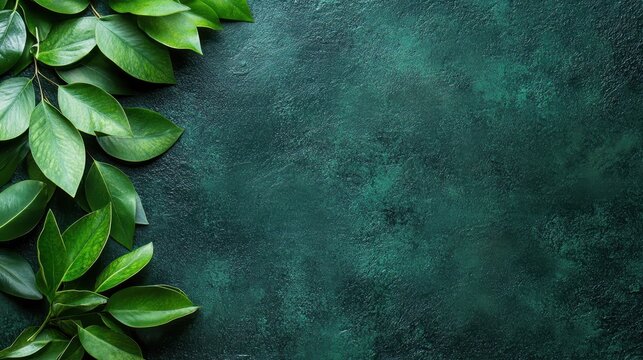 A collection of vibrant green leaves set against a dark textured background, symbolizing freshness, vitality, and an invitation to connect with nature's exquisite beauty. - Powered by Adobe