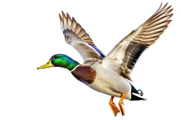Obraz premium Colorful mallard duck in flight