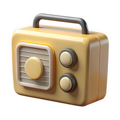 3d render of a yellow retro radio with gray handle and control buttons