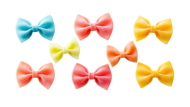 Colorful bows arranged in a grid pattern