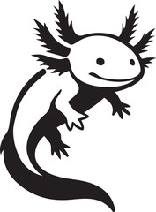 Black and white cartoon axolotl artwork, Adorable smiling axolotl line design