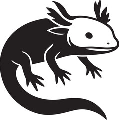 Axolotl illustration black and white simple design, Cute aquatic pet line drawing