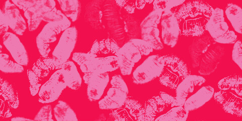 Kiss prints of different lips. Mixed media, vector design, seamless pattern, background