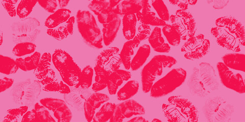 Kiss prints of different lips. Mixed media, vector design, seamless pattern, background
