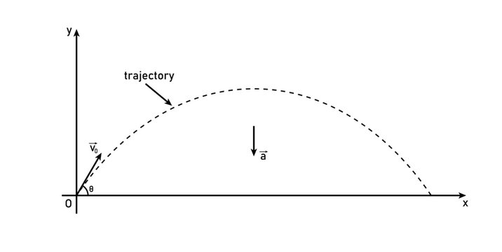 Trajectory of Projectile Motion in Physics.