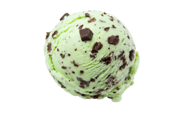 Delicious scoop of mint chocolate chip ice cream isolated on transparent background