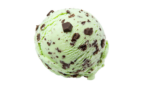 Delicious scoop of mint chocolate chip ice cream isolated on transparent background
