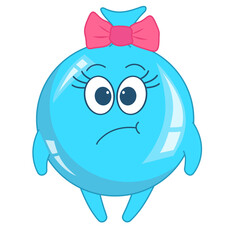 Cute blue balloon-girl character with shocked surprised expression, wide open eyes and closed mouth. Cartoon vector illustration for children's entertainment, book, sticker.