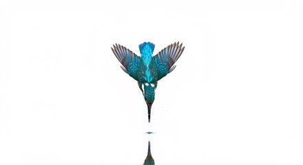 Vibrant kingfisher dives gracefully into clear water reflecting sunlight. AI Generated