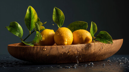 Fresh Lemons on Wooden Podium 
