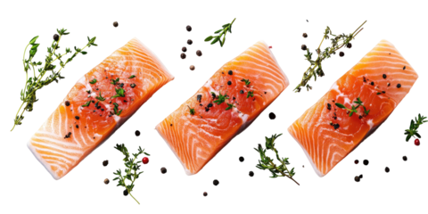 Fresh salmon fillets, seasoned and ready to cook