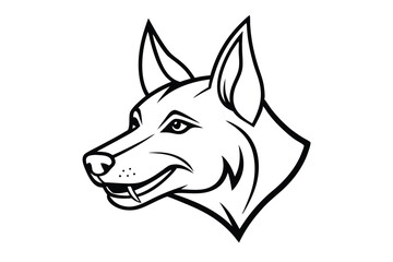 Outlined dog head shows the side profile with sharp ears and detailed facial features