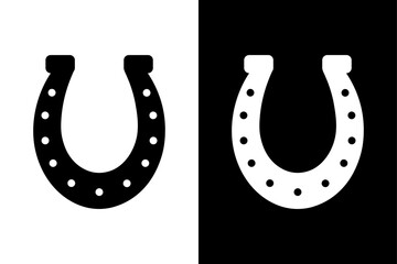 Horseshoe Vector Silhouette Icon on Black and White Background.