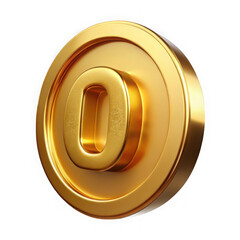 Luxurious golden number zero coin isolated on a black background with metallic appearance