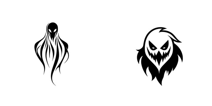Set of black icons featuring ghostly figures with unique designs and expressions