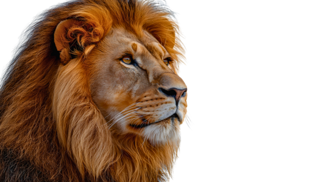 Majestic Lion Portrait: A striking, close-up portrait of a regal lion, showcasing its striking features, including its glorious mane, intense gaze, and commanding presence. 
