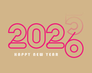 creative concept of 2026 happy new year with pink thin number of 2026 isolated in earth tone color, 2026 design template.