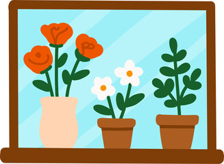Window with Potted Flowers