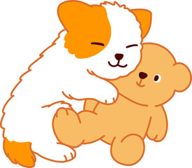 Dog Hugging Teddy Bear