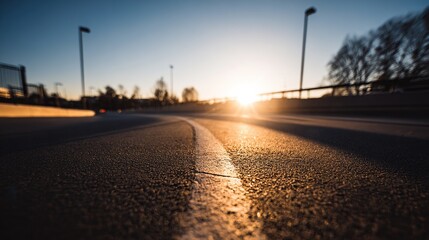 Asphalt road at sunset, low angle view