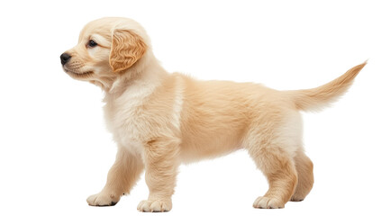 Light-gold puppy, side view, alert