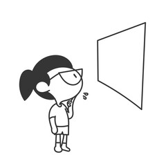 glasses girl looking at blank board cartoon