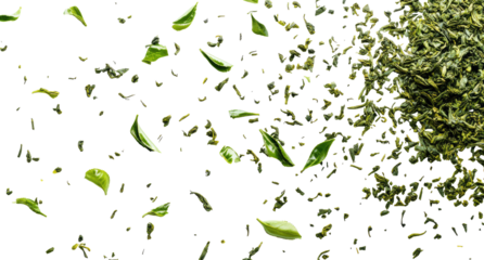 Green tea leaves scattering