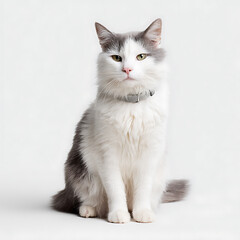 White and gray cat with collar 